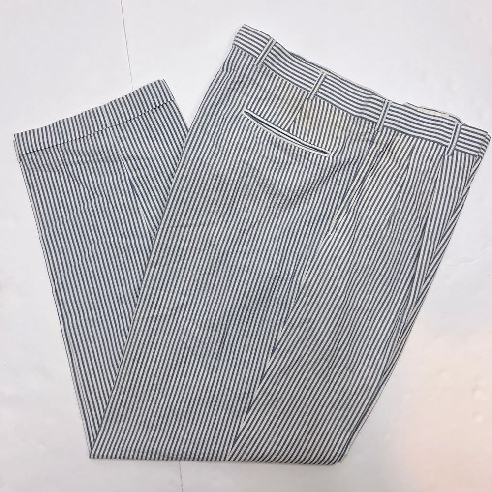 Tom Tailor Blue White Stripe Pleated Seersucker 35x31 Cotton Blend Trouser Pants